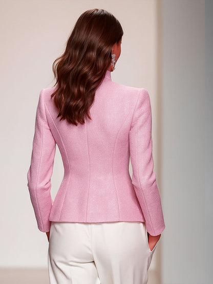 Elegant Stand-up Collar Single-breasted Tweed Jacket