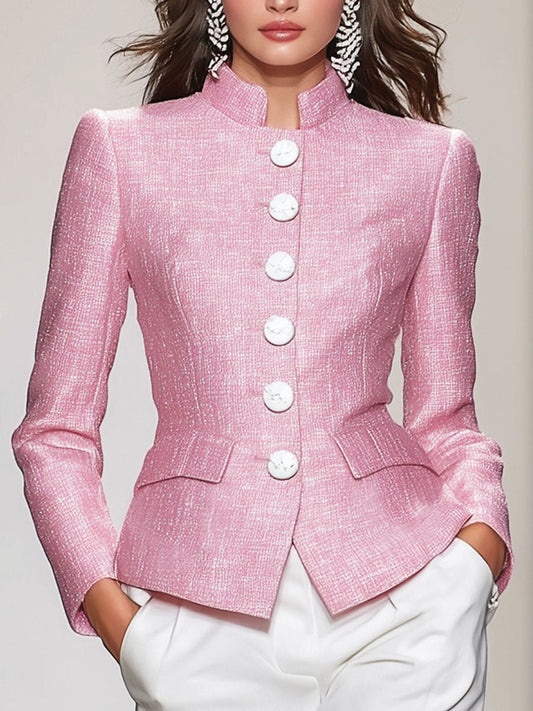 Elegant Stand-up Collar Single-breasted Tweed Jacket