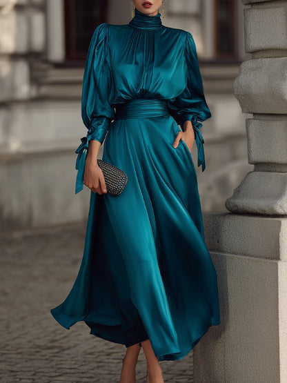 Elegant High-Neck Evening Dress With Draped Silhouette