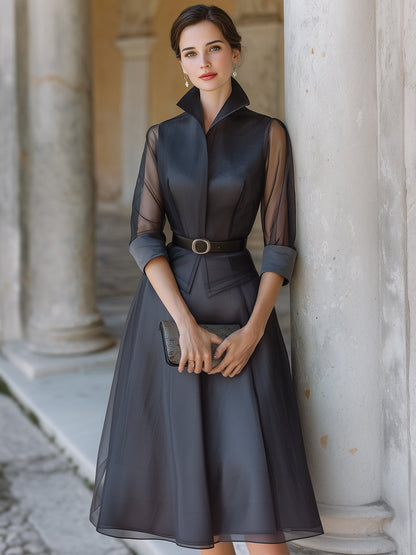 Structured Sheer Sleeve Top & A-Line Skirt Set