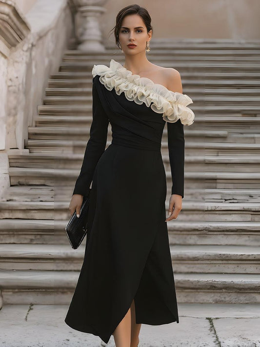 Chic Asymmetric One Shoulder Midi Dress