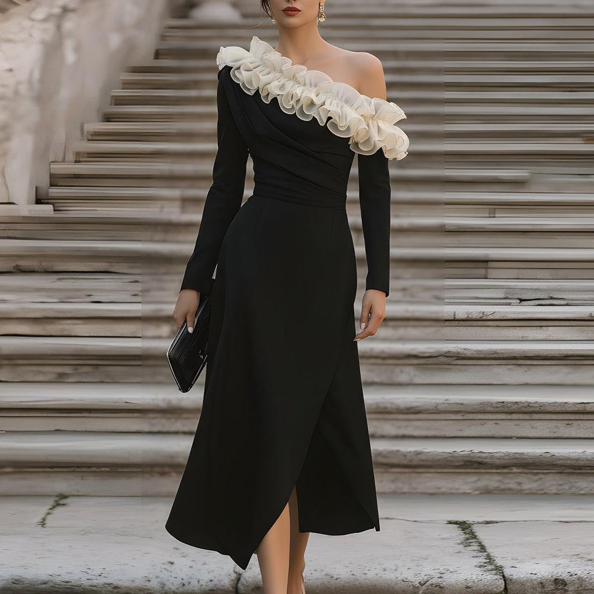 Chic Asymmetric One Shoulder Midi Dress