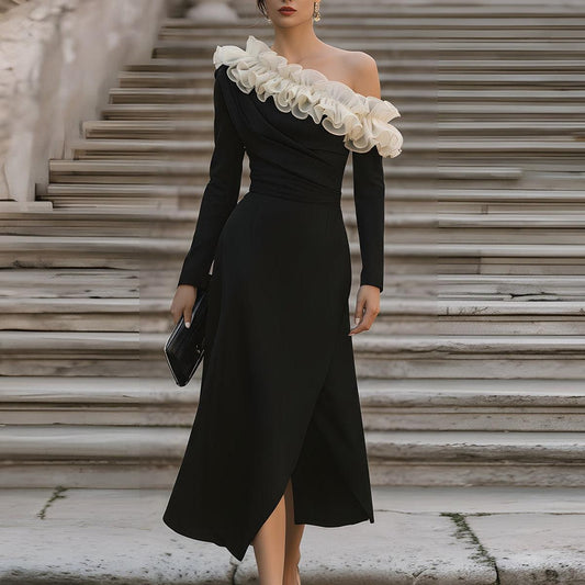 Chic Asymmetric One Shoulder Midi Dress