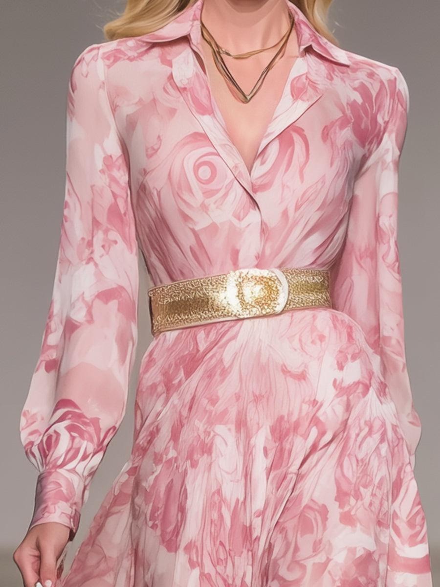 Romantic Floral Print Collar Maxi Dress