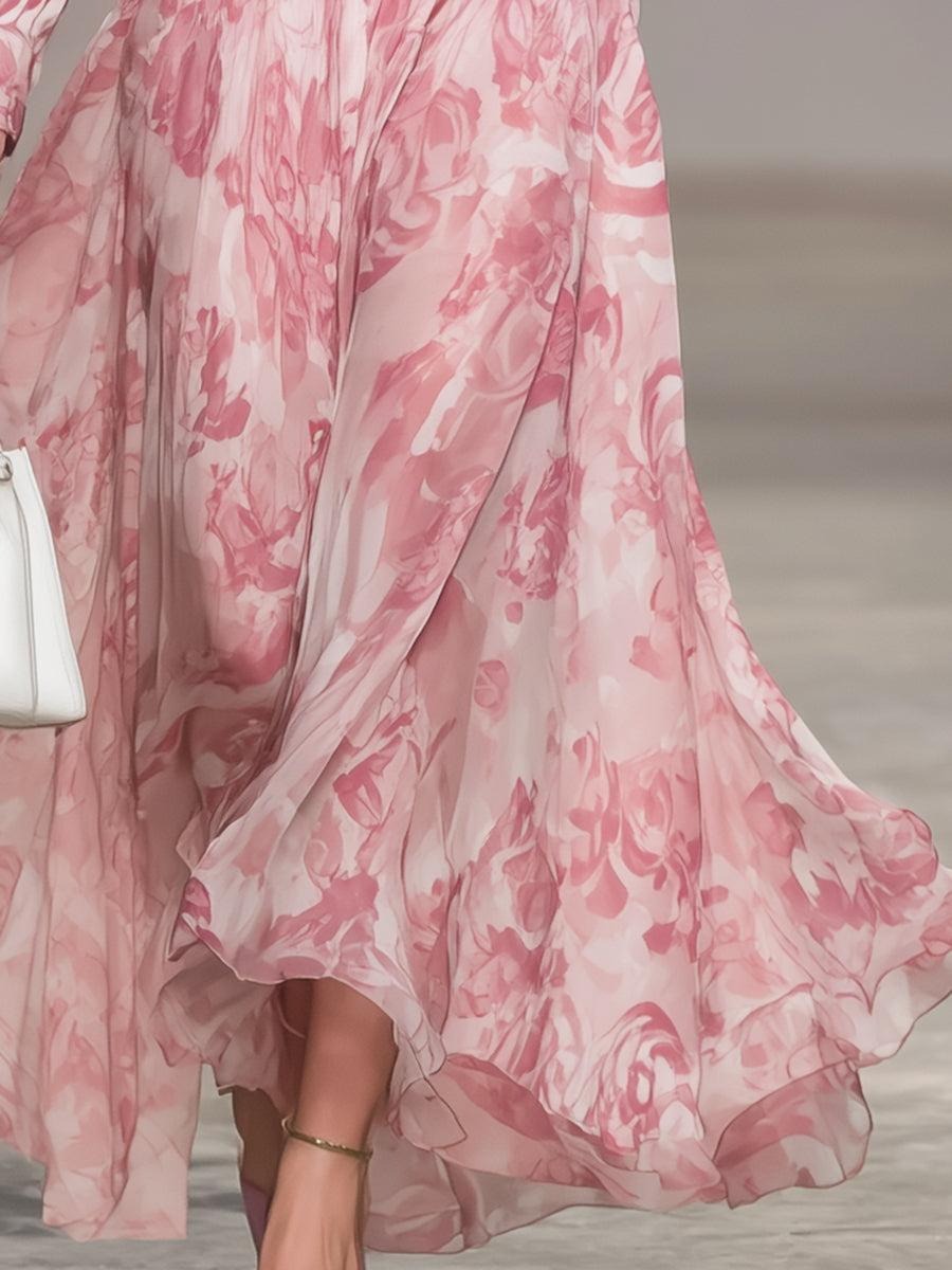 Romantic Floral Print Collar Maxi Dress