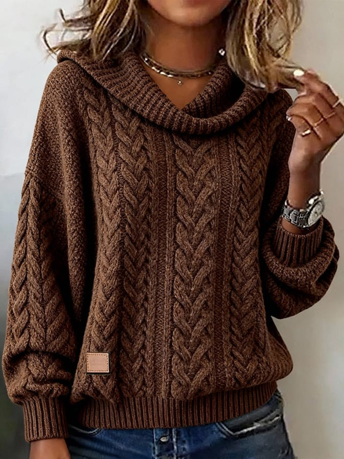 Brown Oversized Plain Knit Sweater