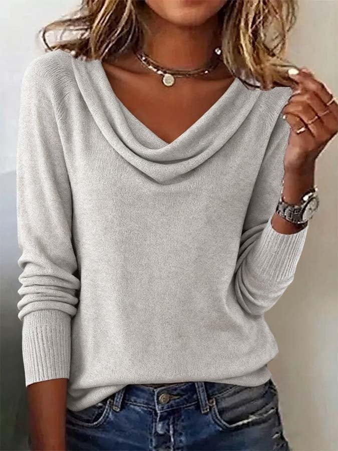 Grey Long Sleeve Plain Sweater