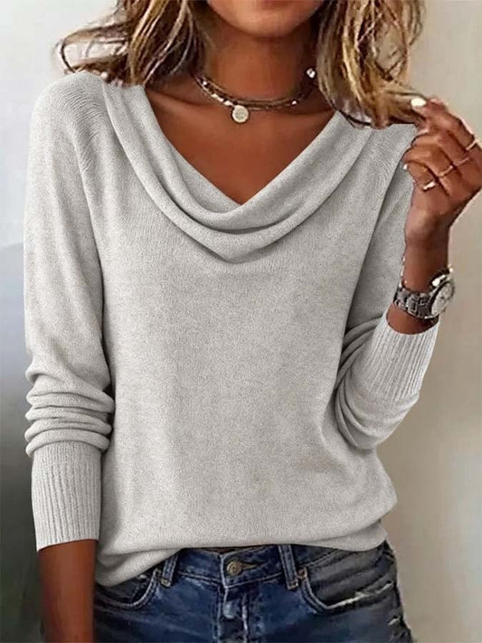 Grey Long Sleeve Plain Sweater