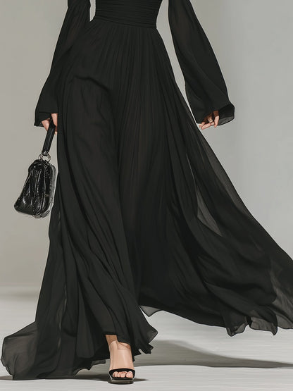 Retro Elegant Stand-up Collar Chiffon Maxi Dress