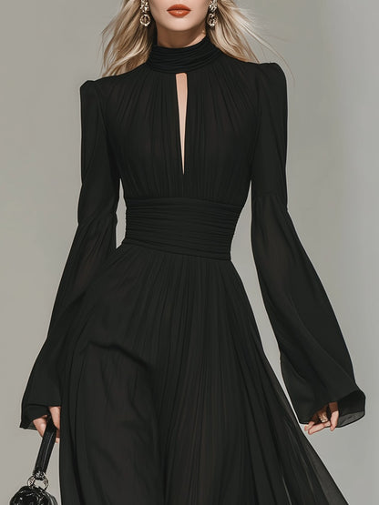 Retro Elegant Stand-up Collar Chiffon Maxi Dress