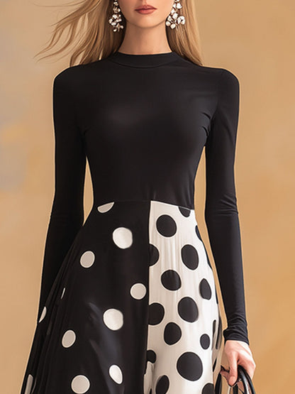 Stylish Retro Black And White Polka Dot Maxi Dress