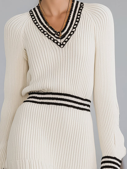 Western-style White Patchwork Black Striped Tassel Maxi Dress