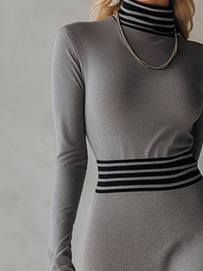 Stylish And Sexy Sporty Striped Gray Cotton Maxi Dress