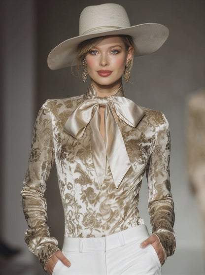 Stylish And Elegant Champagne-colored Velvet Printed Shirt