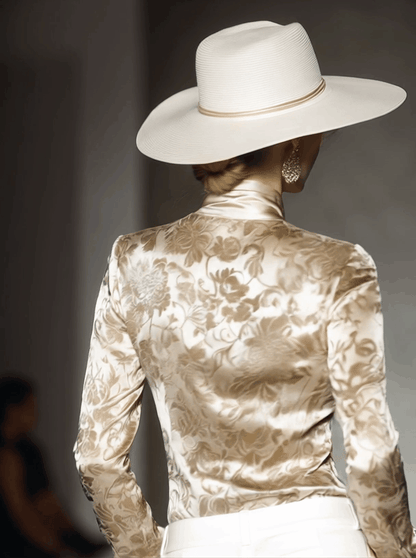 Stylish And Elegant Champagne-colored Velvet Printed Shirt