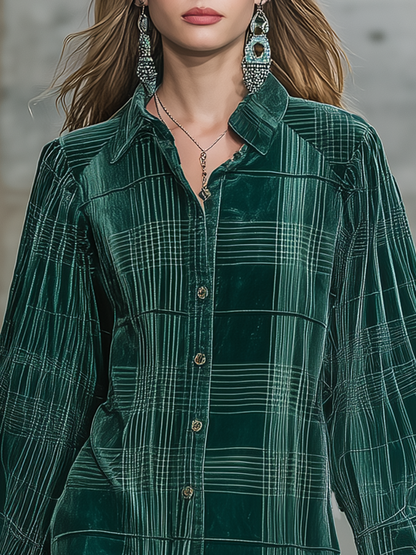 Retro Classic Plaid Print Velvet Mini Dress