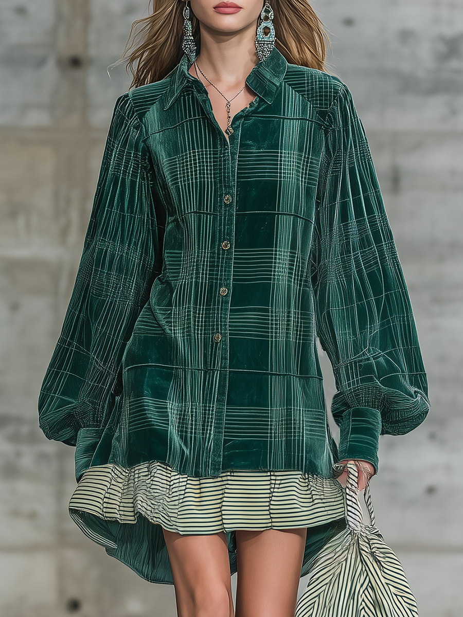 Retro Classic Plaid Print Velvet Mini Dress