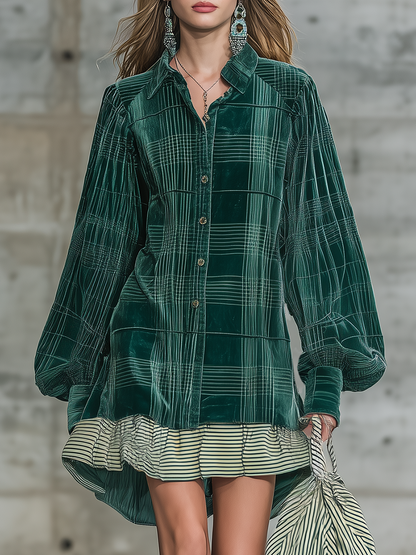 Retro Classic Plaid Print Velvet Mini Dress