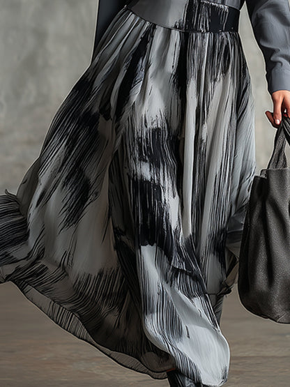 Artist Grey Cotton Patchwork Chiffon Printed Maxi Dress