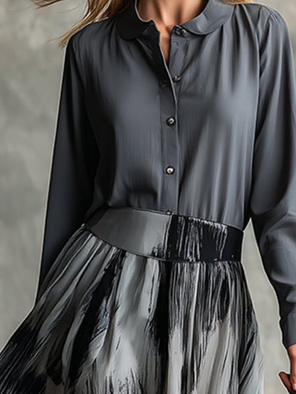 Artist Grey Cotton Patchwork Chiffon Printed Maxi Dress