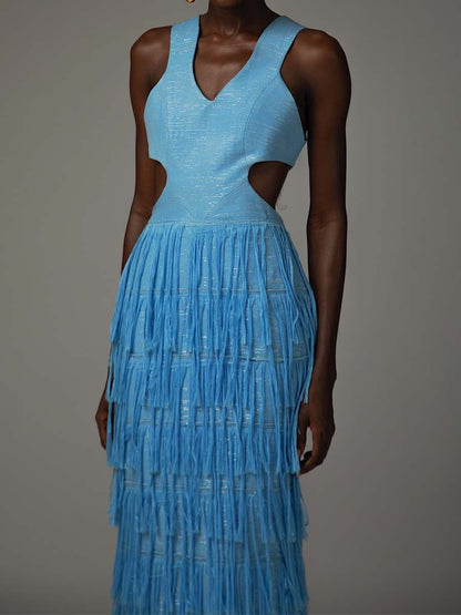 Elegant Cutout Tassels Hem Dress - WOOLX