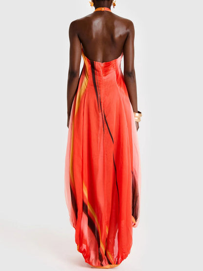 Asymmetric Hem Printed Maxi Dress - WOOLX