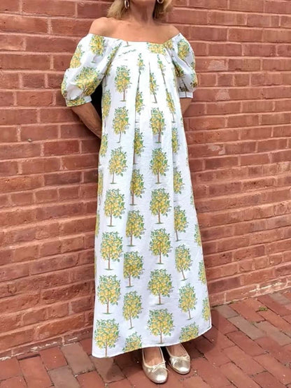 Floral Print Square Collar Loose Dress - WOOLX