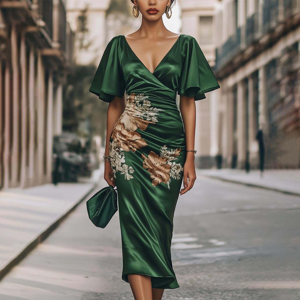 Gorgeous Short Sleeve V-Neck Midi Dress - WOOLX