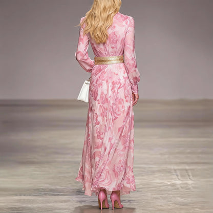 Romantic Floral Print Collar Maxi Dress
