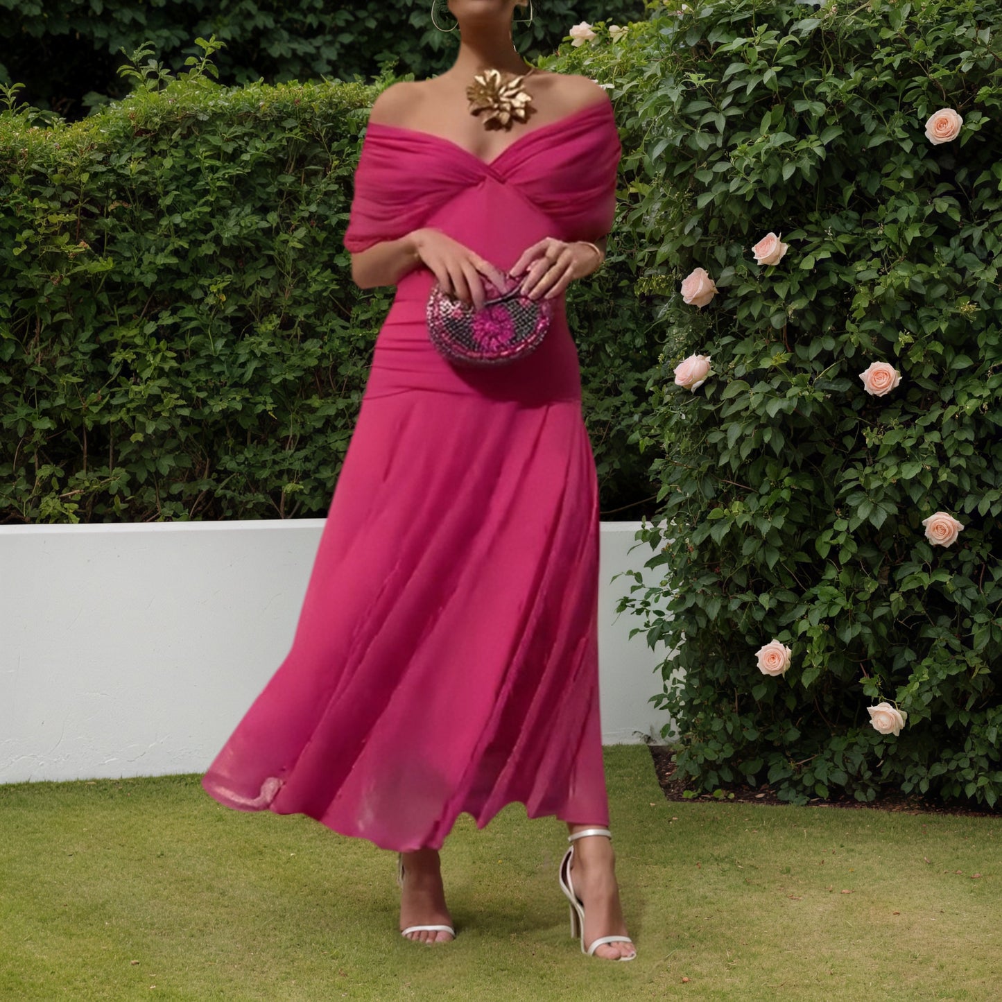 Fuchsia Chiffon Maxi Dress