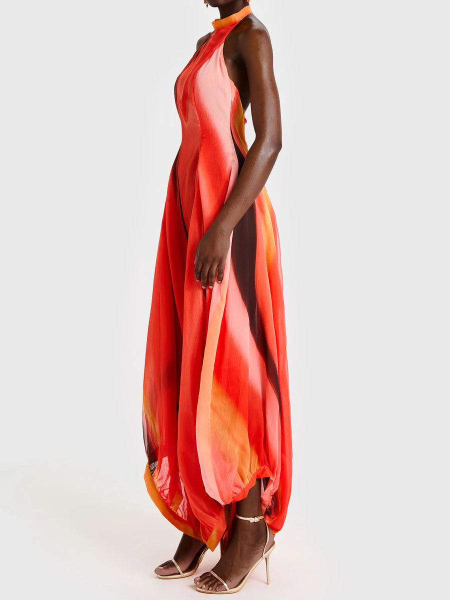 Asymmetric Hem Printed Maxi Dress - WOOLX