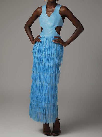 Elegant Cutout Tassels Hem Dress - WOOLX