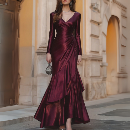 Showy Plain Long Sleeve Maxi Dress