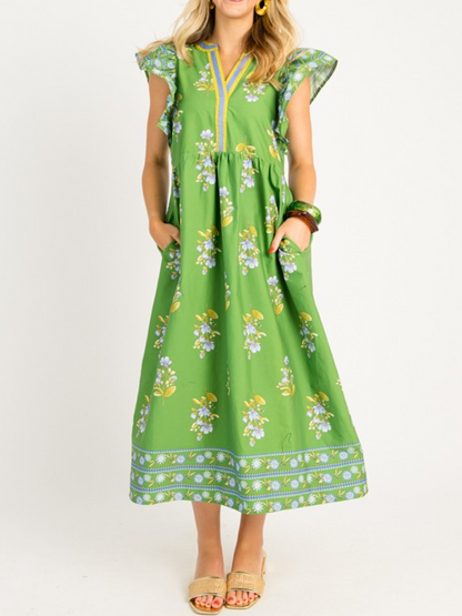 V-Neck Printed Dress - WOOLX