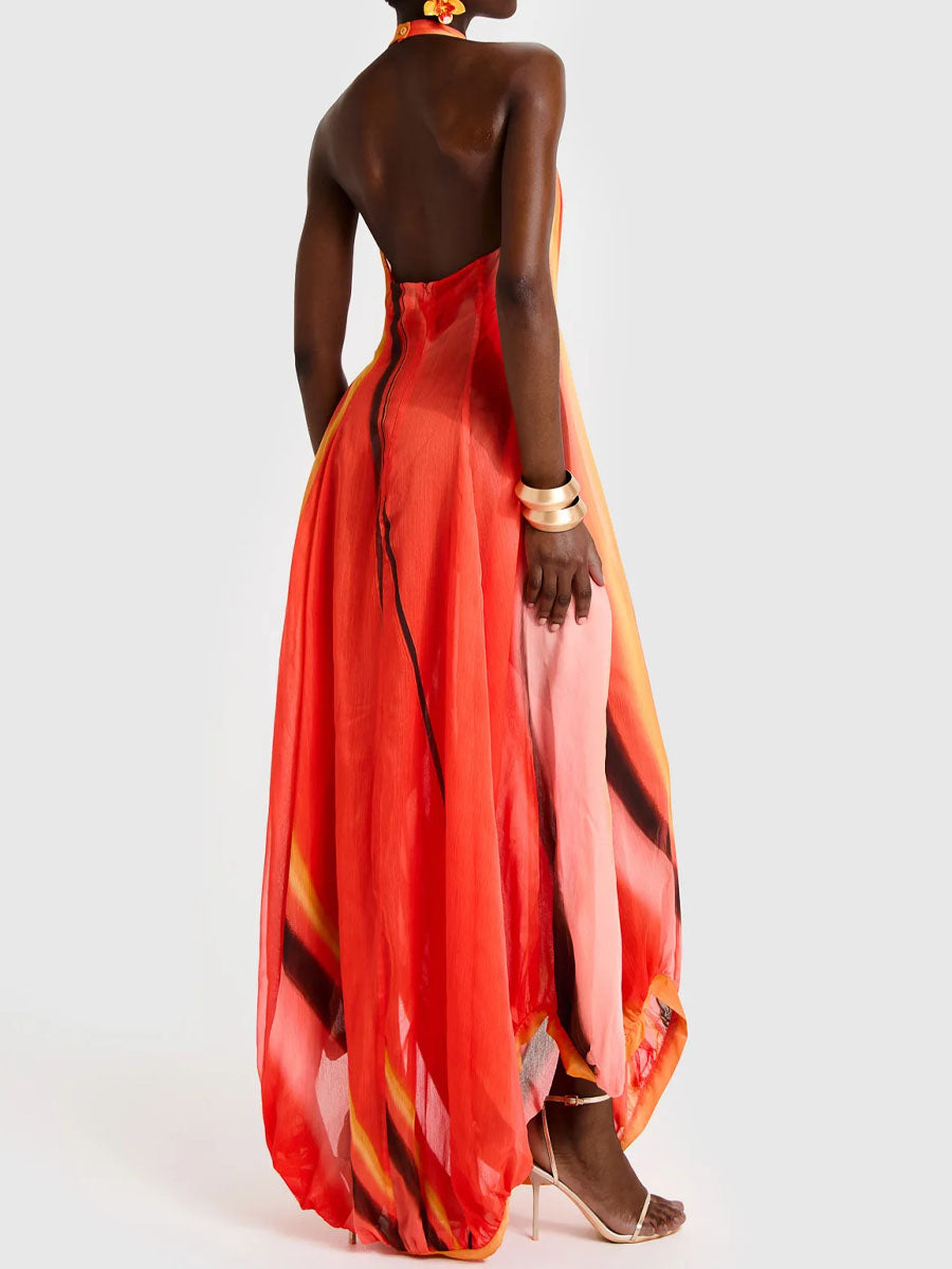 Asymmetric Hem Printed Maxi Dress - WOOLX