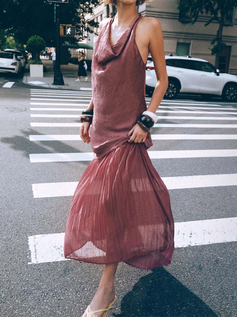 Elegant Sleeveless Patchwork Pleated Hem Dress - WOOLX