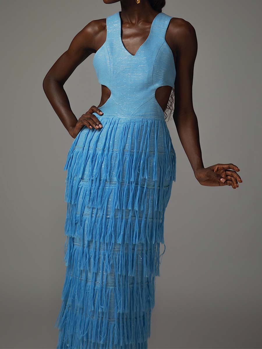 Elegant Cutout Tassels Hem Dress - WOOLX