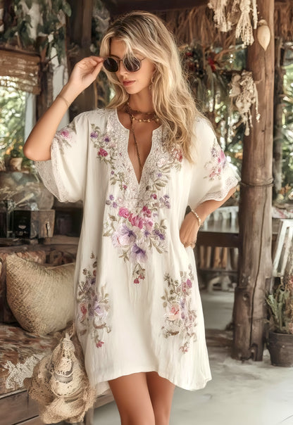 Popular Half Sleeve White Mini Dress