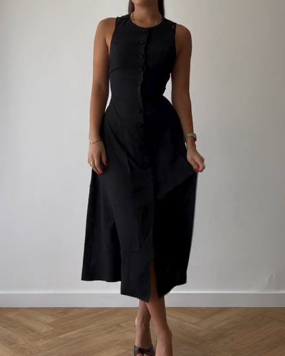 Solid Color Sleeveless Slim Dress - WOOLX