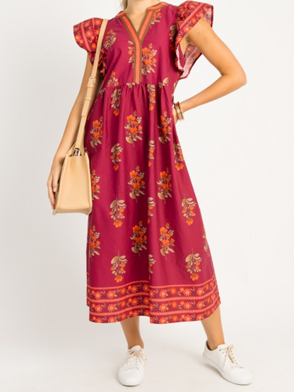 V-Neck Printed Dress - WOOLX