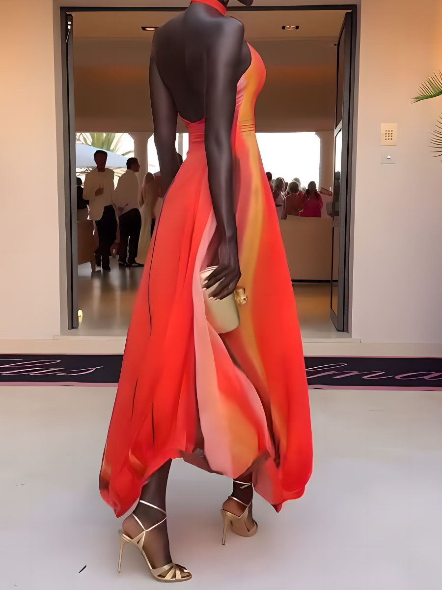 Asymmetric Hem Printed Maxi Dress - WOOLX