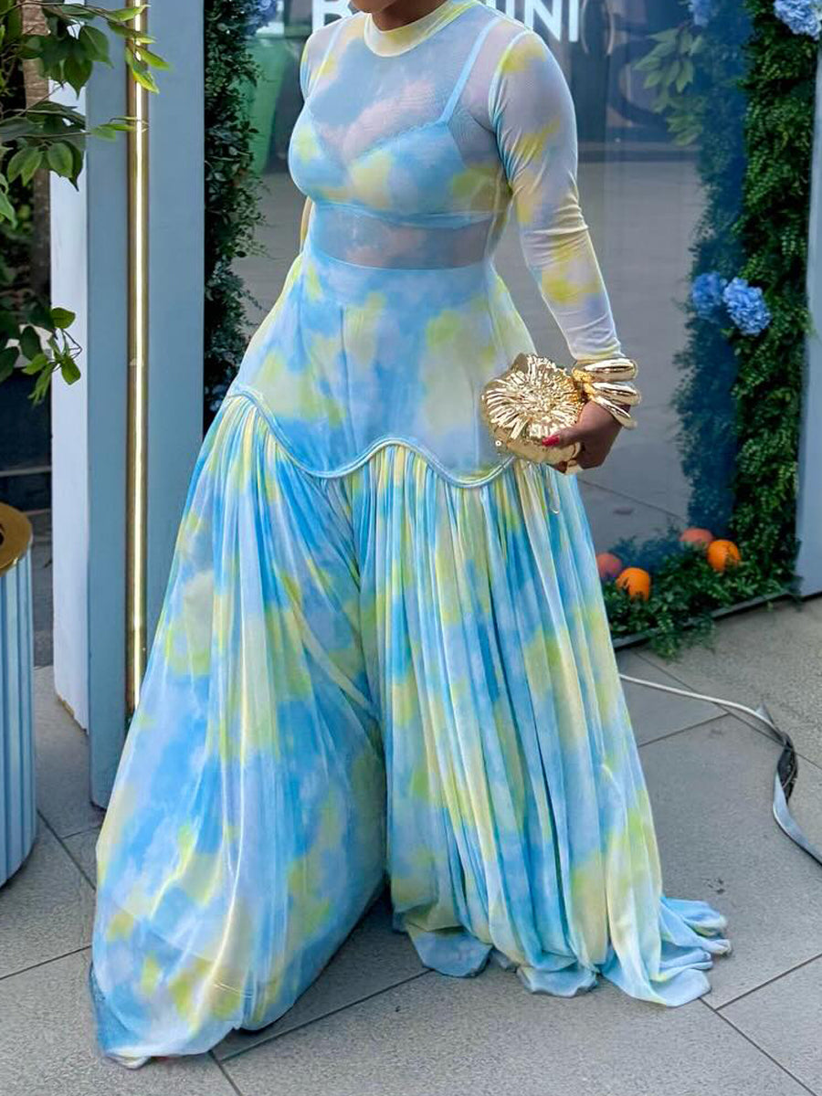 See-through Printed Patchwork Maxi Dress - WOOLX