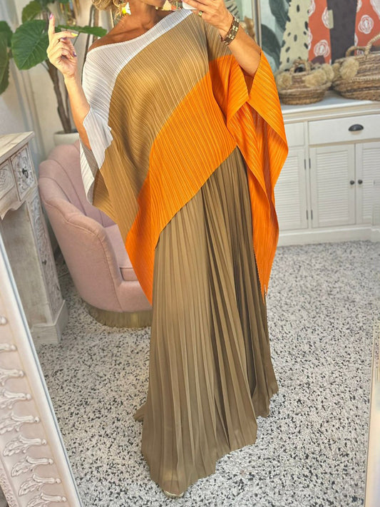 Irregular Color Block Pleated Two Pieces Set - WOOLX