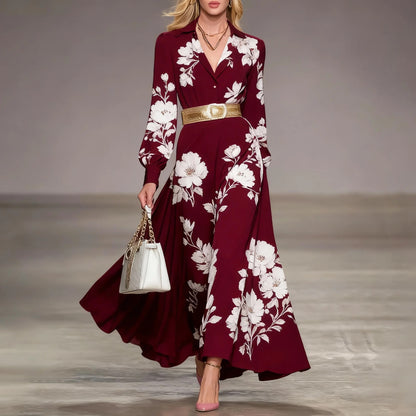 Romantic Floral Print Collar Maxi Dress
