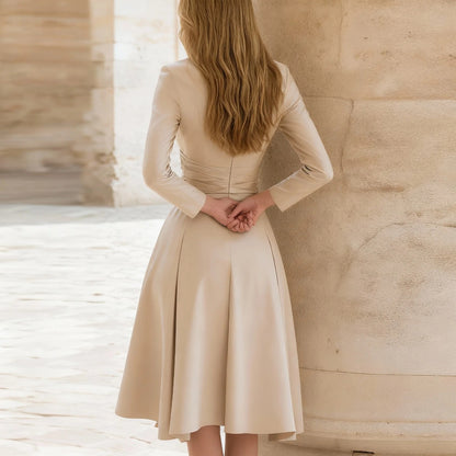 Champagne Tuxedo Style Wrap Plain Midi Dress