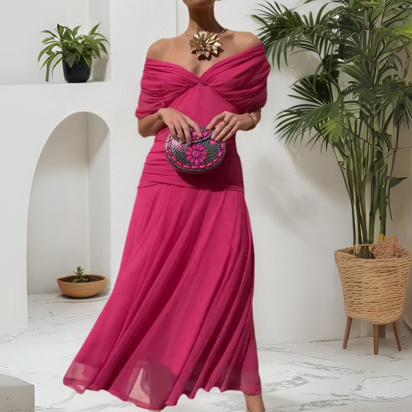 Fuchsia Chiffon Maxi Dress