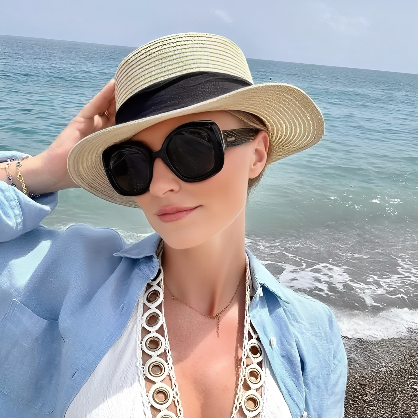 Beach Straw Sun Hat With Black Ribbon - WOOLX