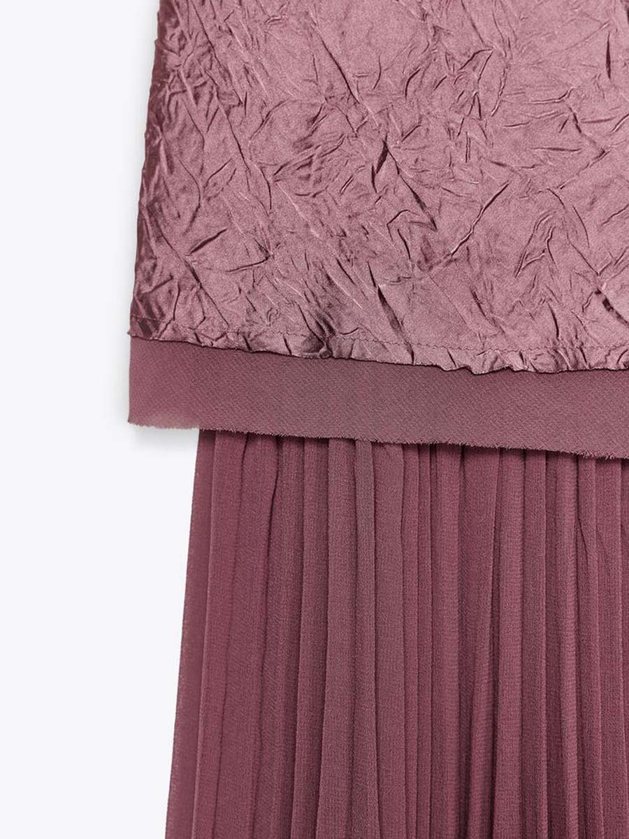 Elegant Sleeveless Patchwork Pleated Hem Dress - WOOLX