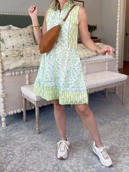 Sleeveless Placement Print Mini Dress - WOOLX