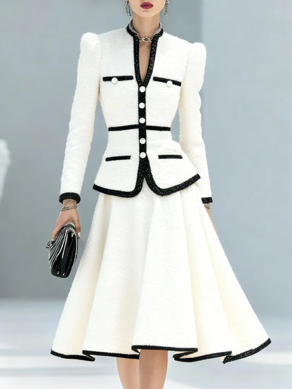 Elegant Contrasting Color Tweed Two-piece Set